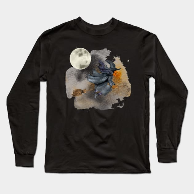 Moon Witch in Water Colour Long Sleeve T-Shirt by Kylie Paul